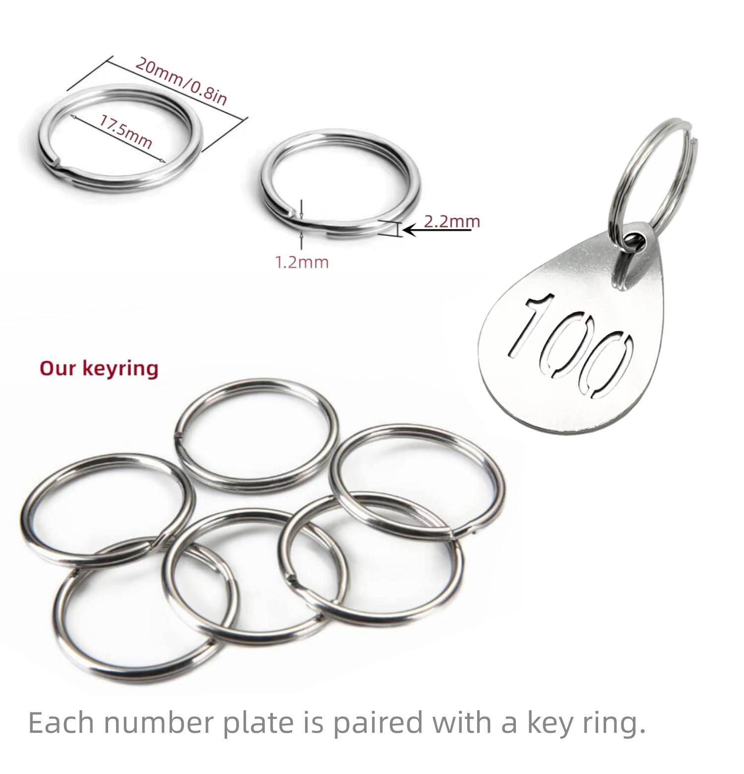 NanTun 23mm RVS Nummer Tags 50 Stks, Key Tags met Ringen voor Nummers 1 tot 50