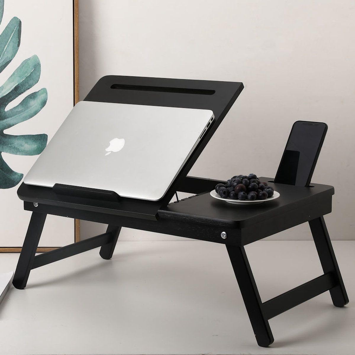 Wood Shoppee Laptop Table Adjustable Foldable With|Ped Stand/Mobile Stand One Drawer (Black), 60 cm , 33 cm