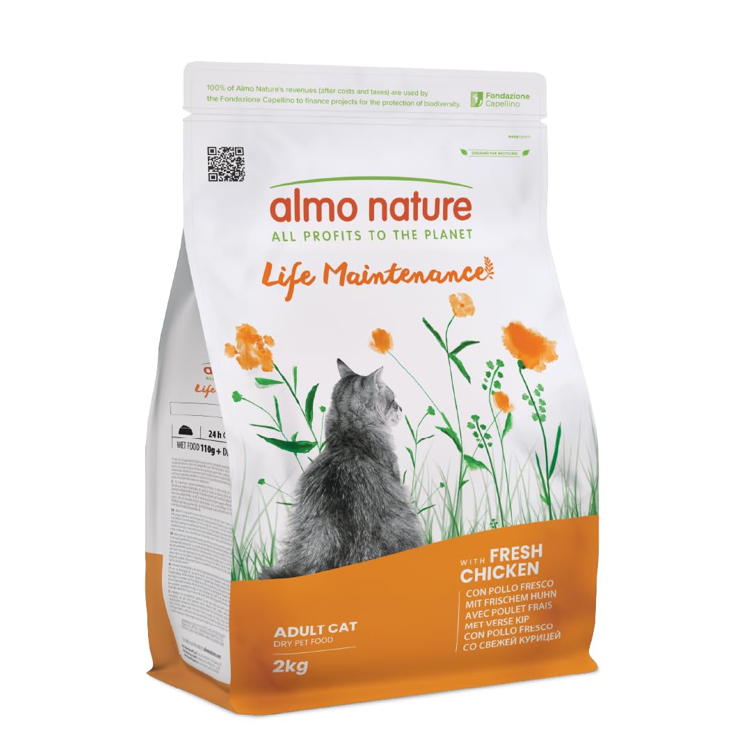 Almo Nature Life Maintenance - Kibble for Adult Cats with Fresh Chicken as the 1st Ingredient - 2kg Bag
