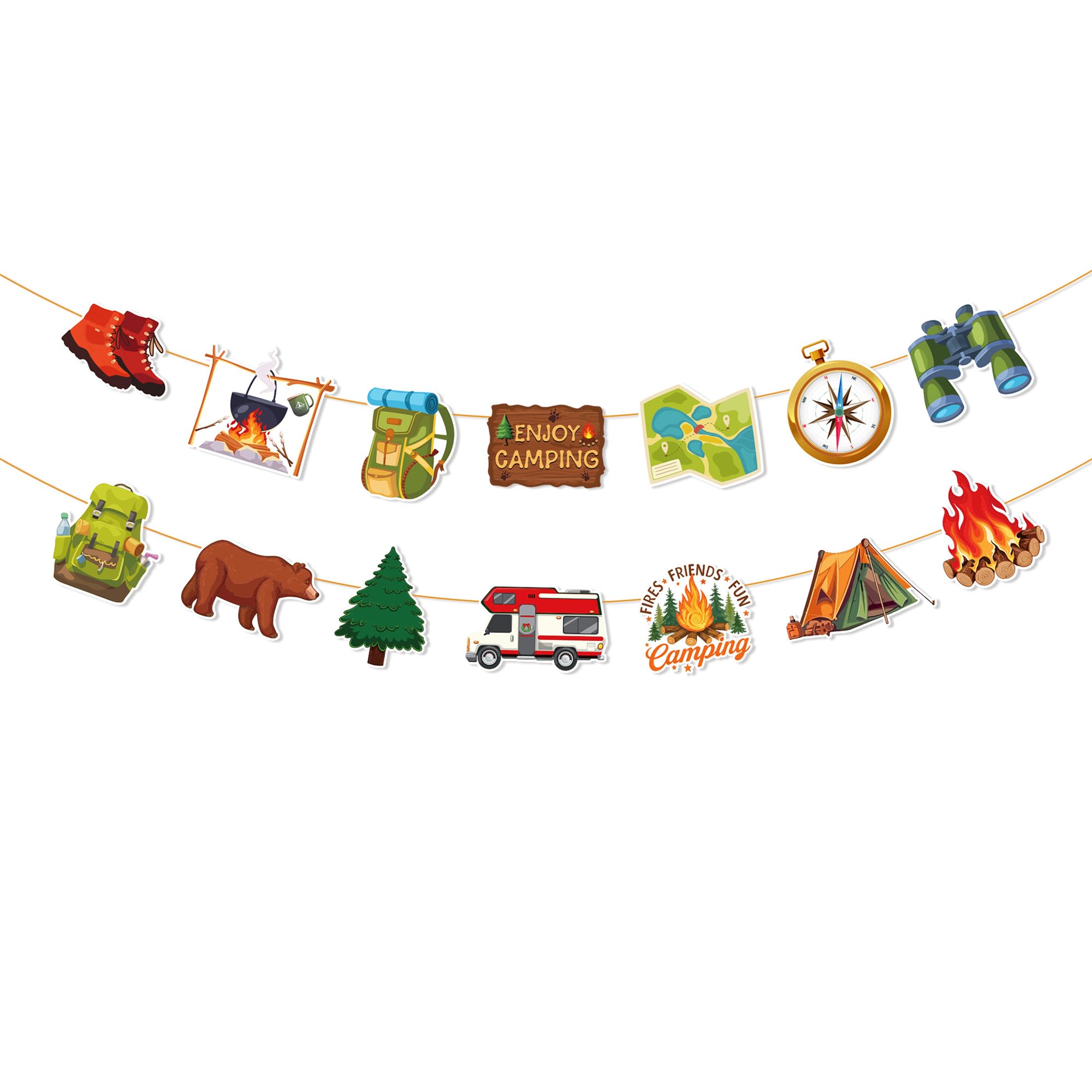 Camping Party Banner Set, Outdoor Adventure Garland for Birthday Decoration