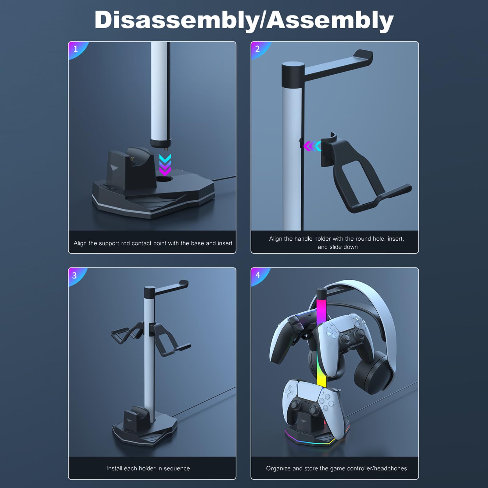Estación de Carga Doble para Plystation 5/4 con Soporte para Mando, con 2 Puertos USB, iluminación RGB y Accesorios compactos para Ahorrar Espacio y organizar tu Consola