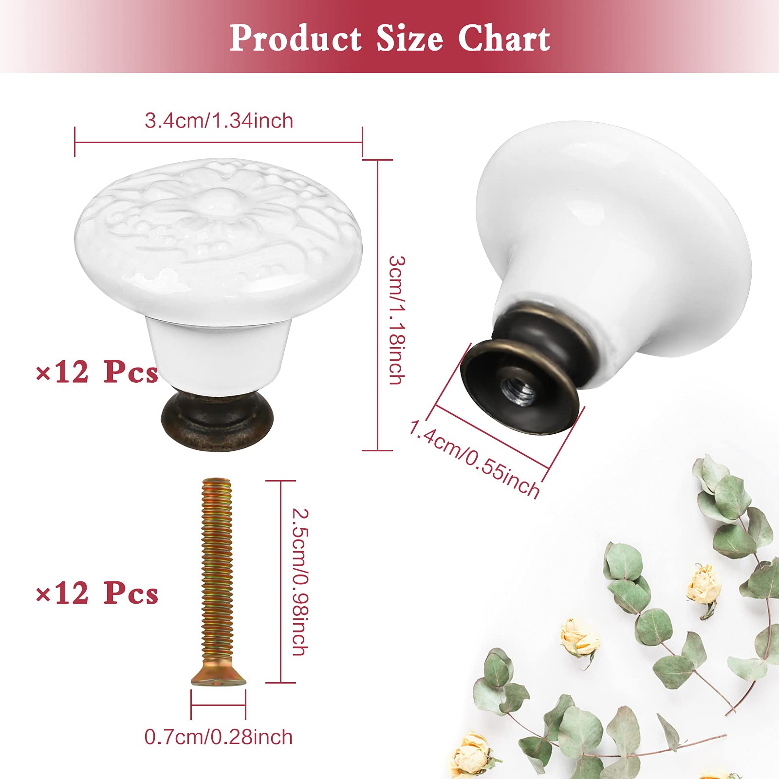 Set 8 Manopole In Ceramica Vintage Per Mobili - Pomelli Decorati Con Viti Per Cassetti E Armadi - Foto 11