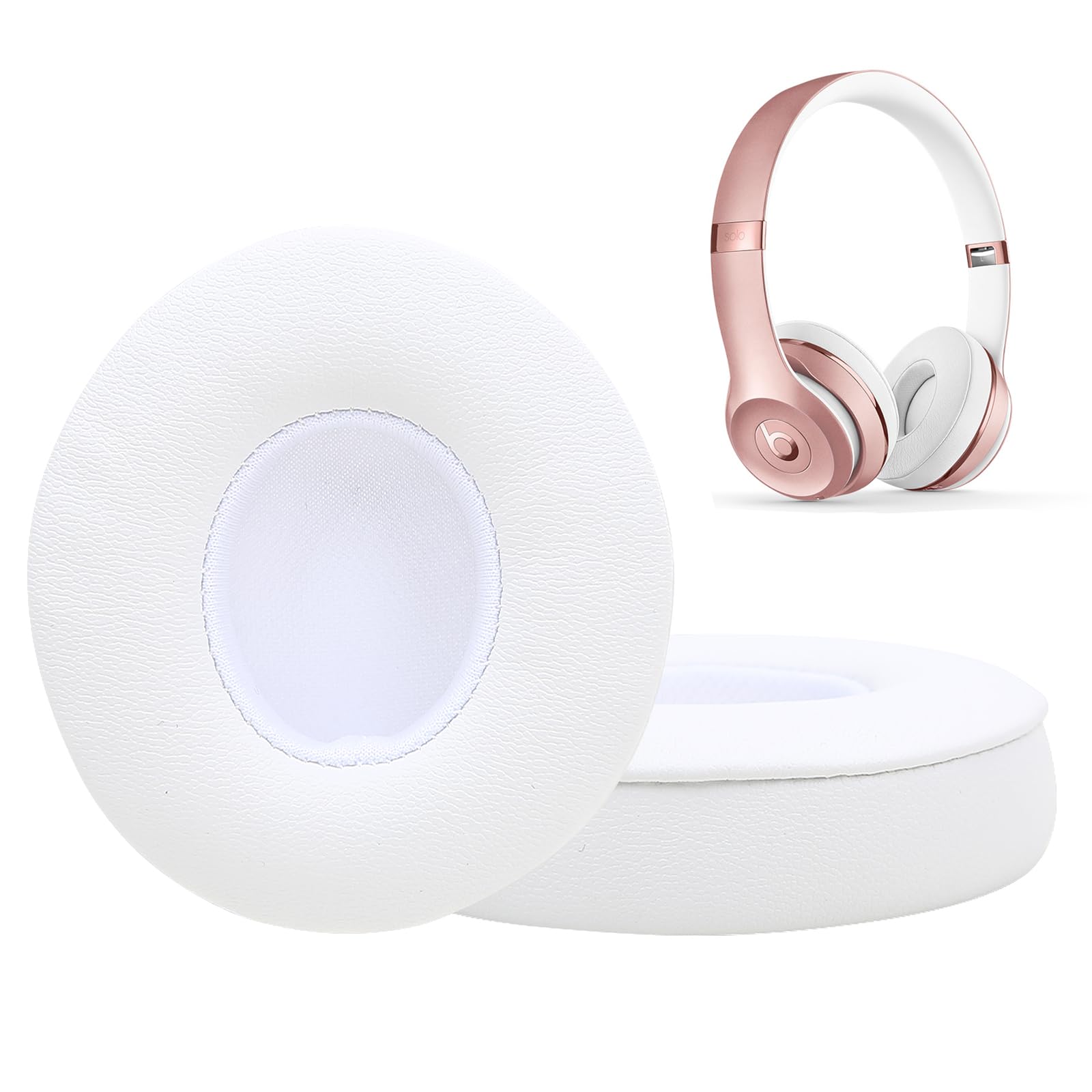 Replacement Earpad Ear Cushion Pads Compatible with Beats Solo2 and Solo3 with Stronger Adhesive and Upgrade Memory Foam (White)