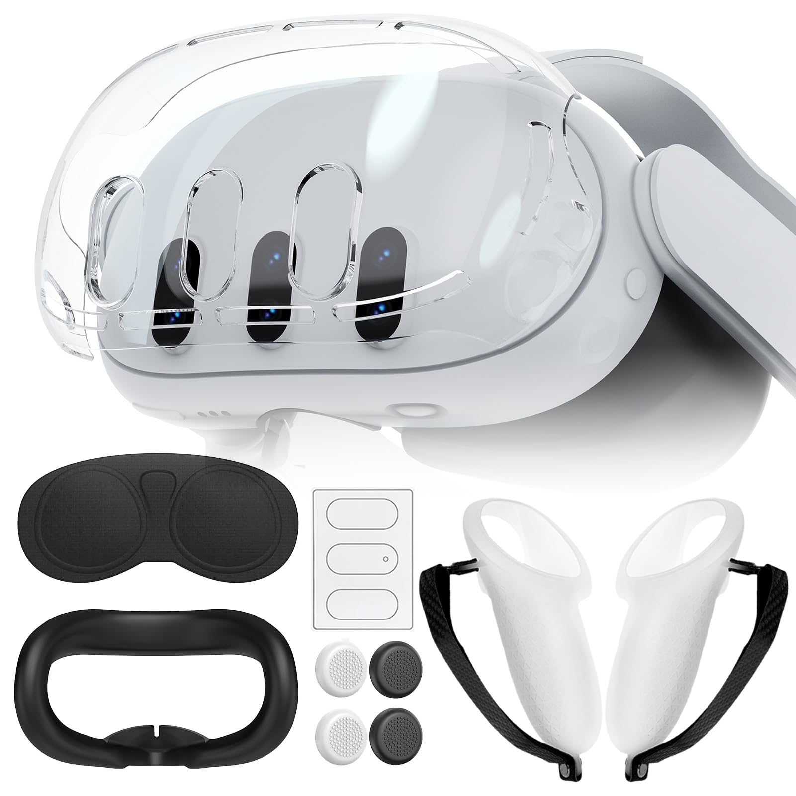 Juego de Fundas Protectoras para Meta Quest 3, Juego de Accesorios 6 en 1 para Meta Quest 3 incluidos Cubierta de Carcasa Transparente, Funda Facial de Silicona, Tapas de Joystick