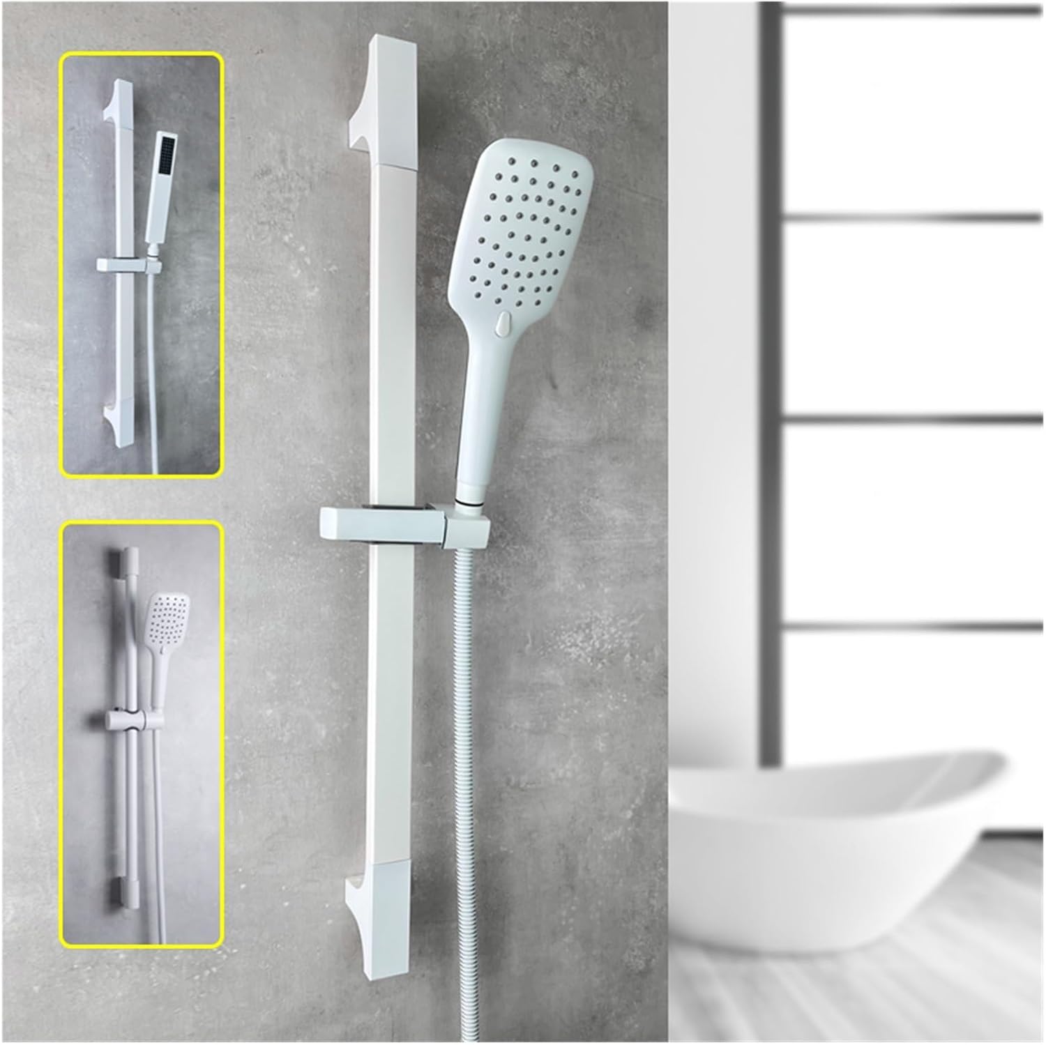 Shower Bar Set 3 Functions Sliding Adjustable Stainless Steel Bar Matt White Brass ABS Plastic Shower 1.5m Hose(Set 3)