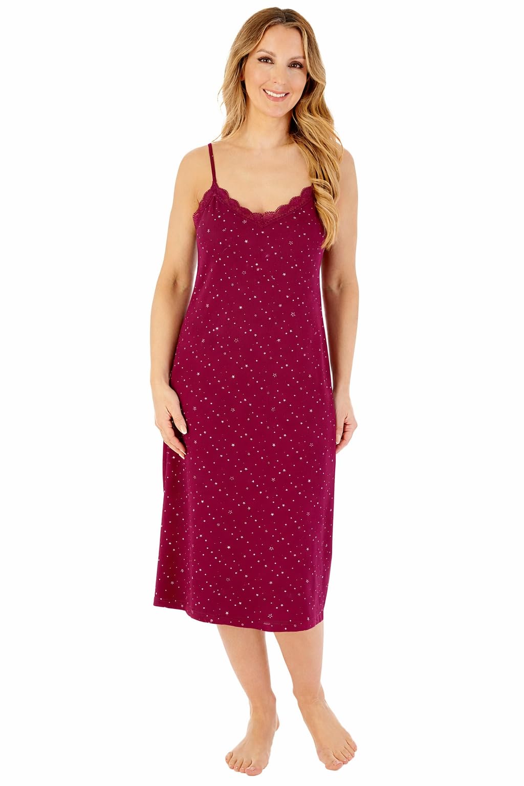 Slenderella Ladies Gaspe Supersoft Star Print Chemise GL08700 Red Large