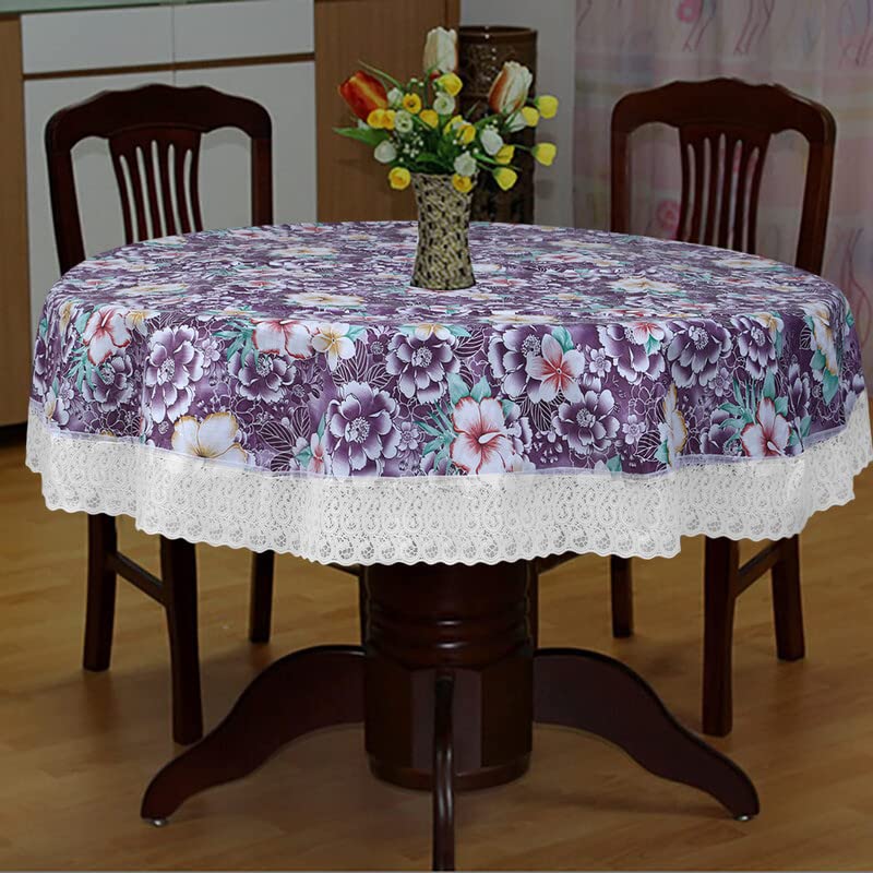 Image of Dakshya Industries Printed PVC Plastic Flowered 4 Seater Round Shape Table Cover (Size - 60 Inches Round)