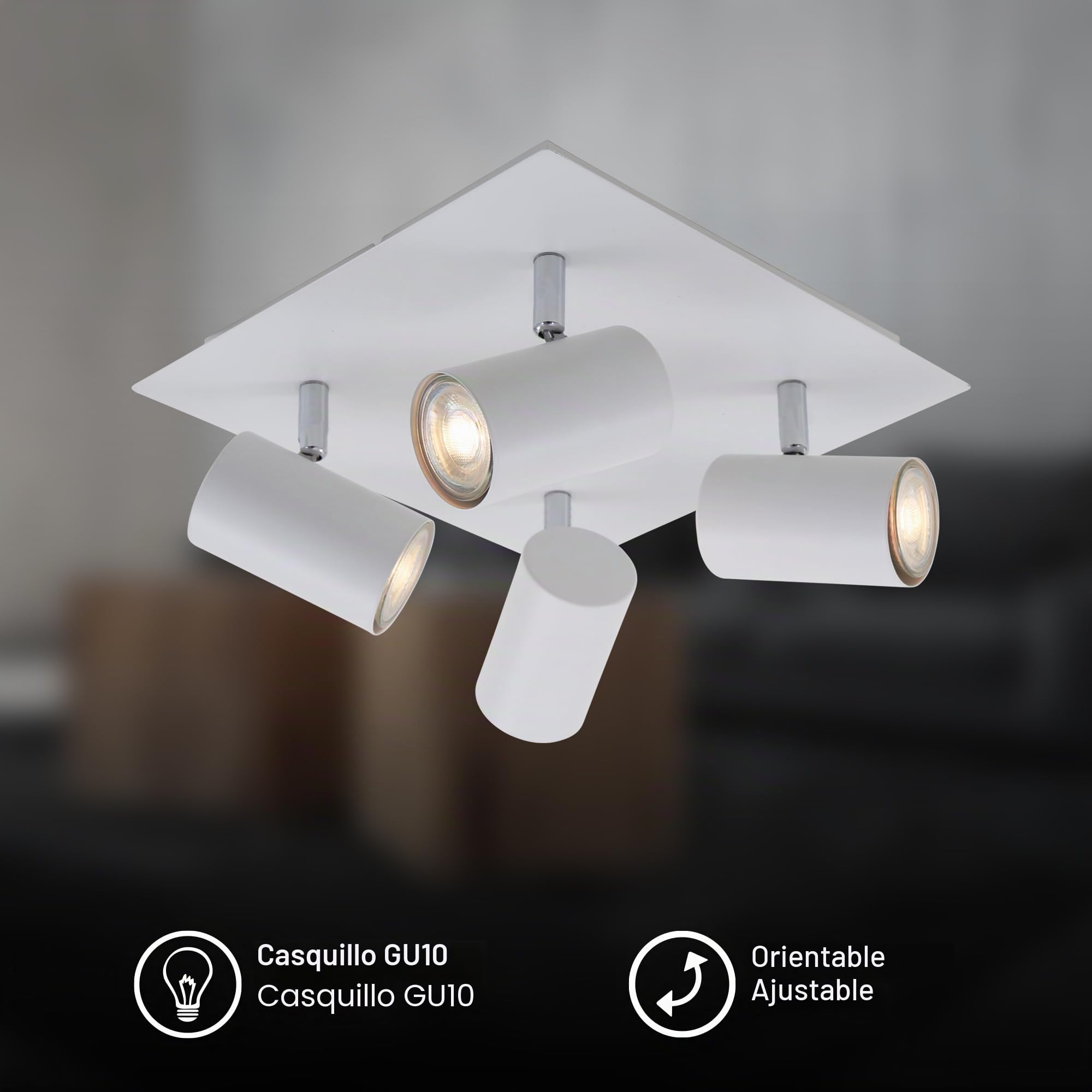 BRILONER - Lamparas De Techo Salon, 4x GU10, Máx.40W, Lampara Techo, Focos LED Interior Techo, Lampara Cocina, Lamparas De Techo Dormitorio, Candeeiro Teto, 26.5x26.5x12.3 cm, Blanco