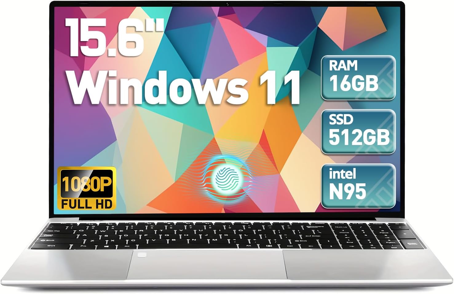 2025 Latest 15.6'' Laptop Windows 11, 12th Gen Intel Processor N95(Beat i7-7600U), 16GB RAM 512GB SSD, 1080p IPS Display, Backlit Keyboard, 8000mAh Battery, Webcam, Mini-HDMI, WiFi5, BT5, TF Card Slot