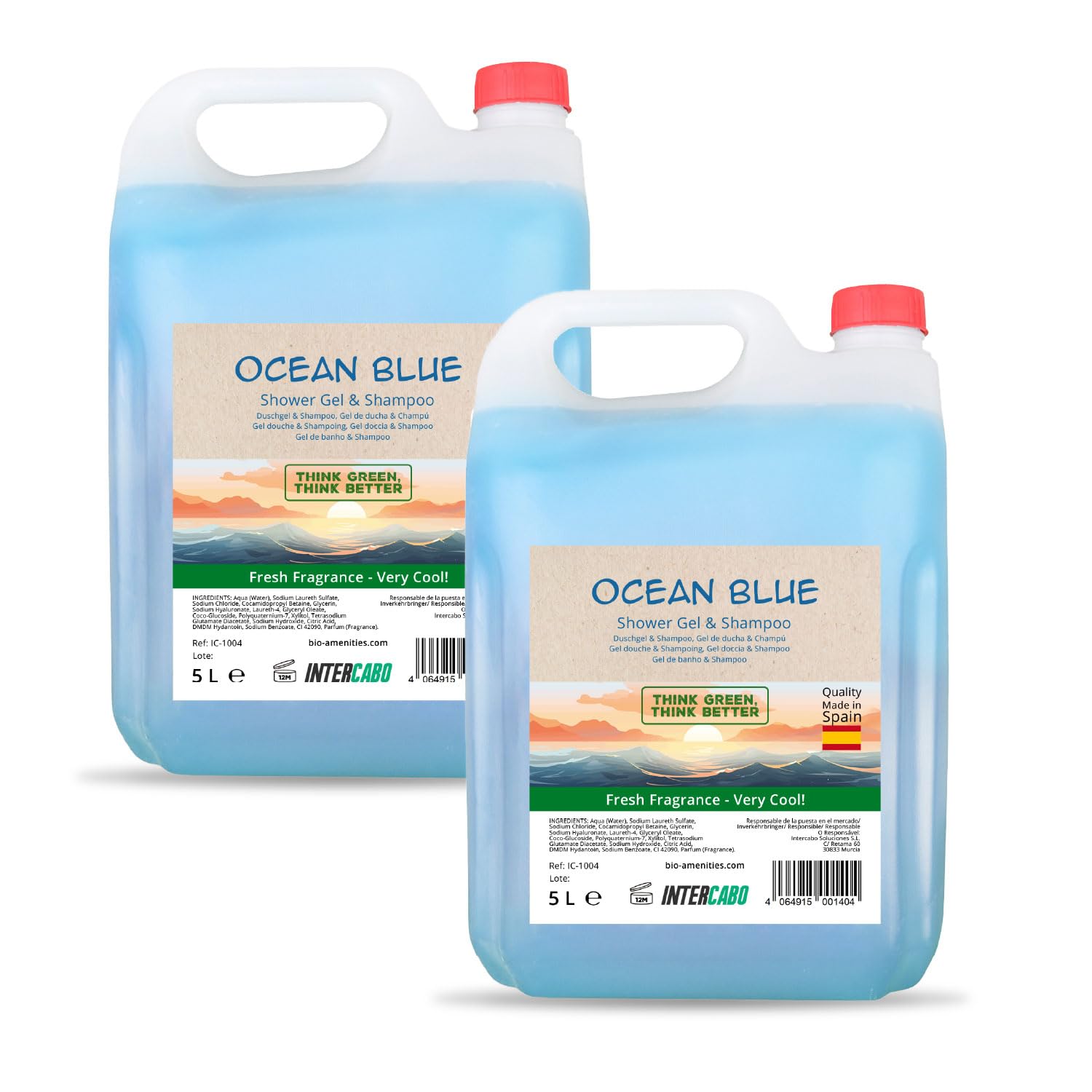 Ocean Blue Gel Doccia & Shampoo 2 in 1 2 x 5 L • Ricarica Profumata per Dispenser • Formula Delicata per Corpo e Capelli • Ideale per Hotel, Palestre, Spa e Ambienti Professionali
