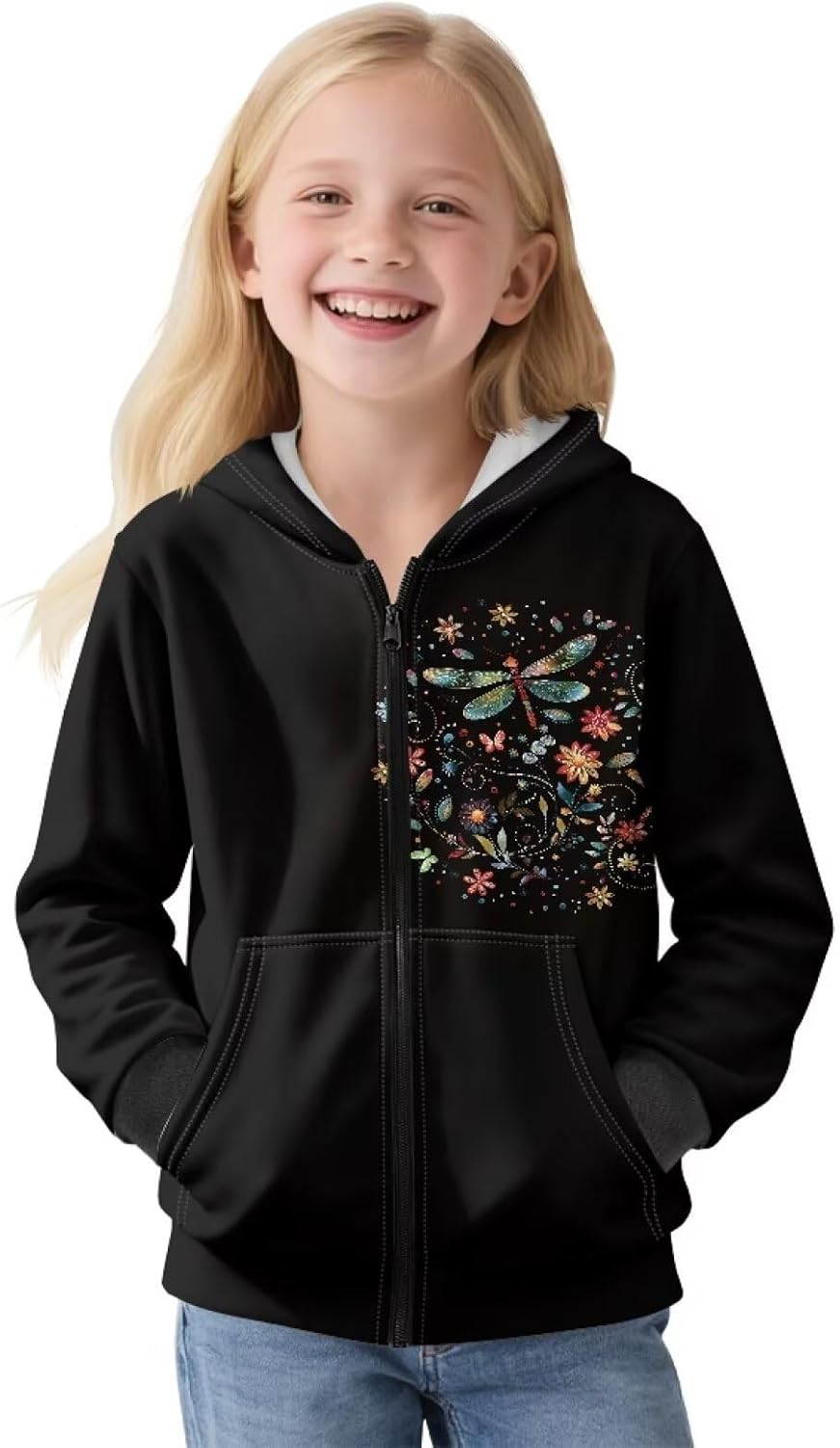 Gomyblomy Fashion Zip Up Hoodies for Girls Kids Hooded Sweatshirt Fleece Jacket Fall Winter Warm Outerwear 6-16 Years