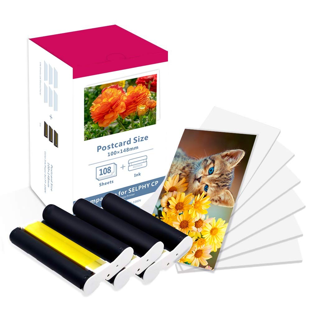 HOLAPRO Photo Paper Compatible with Canon KP-108IN 3 Color Ink and 108 Sheet 4 x 6 Paper Set, 100 x 148 mm Waterproof Glossy Photo Printer Paper for Selphy CP1300 Wireless Compact Photo Printer