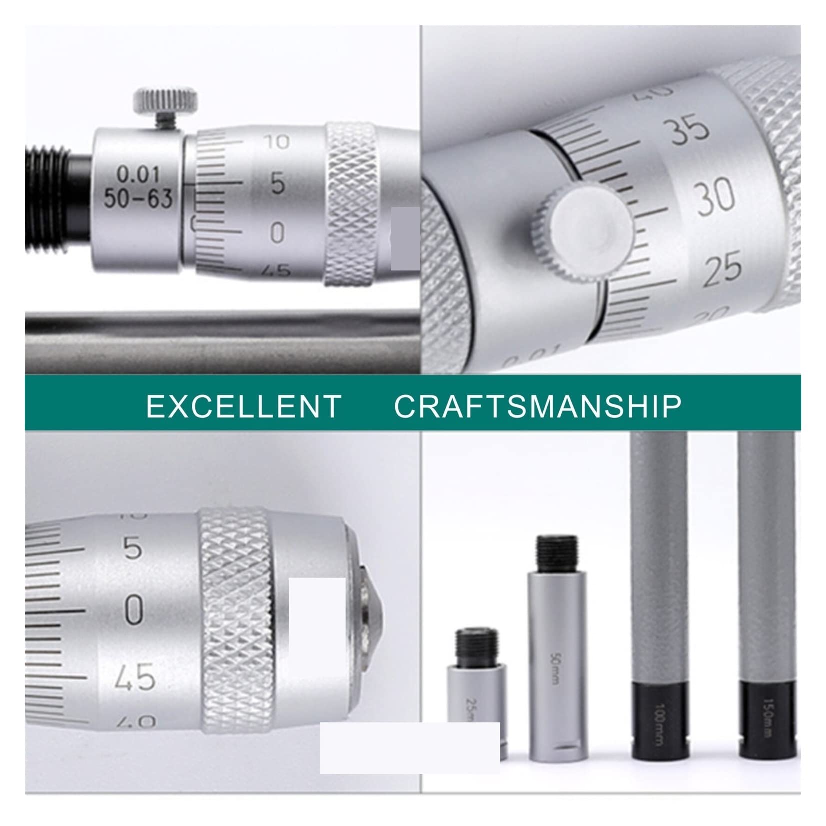 Mikrometr zewnętrzny, Mikrometr wewnętrzny 50-63 mm przemysłowy Miernik jakości 50-250 mm 50-75 mm 50-600 mm Mikron 0,01 mm wewnątrz mikrometru(100-1200mm)