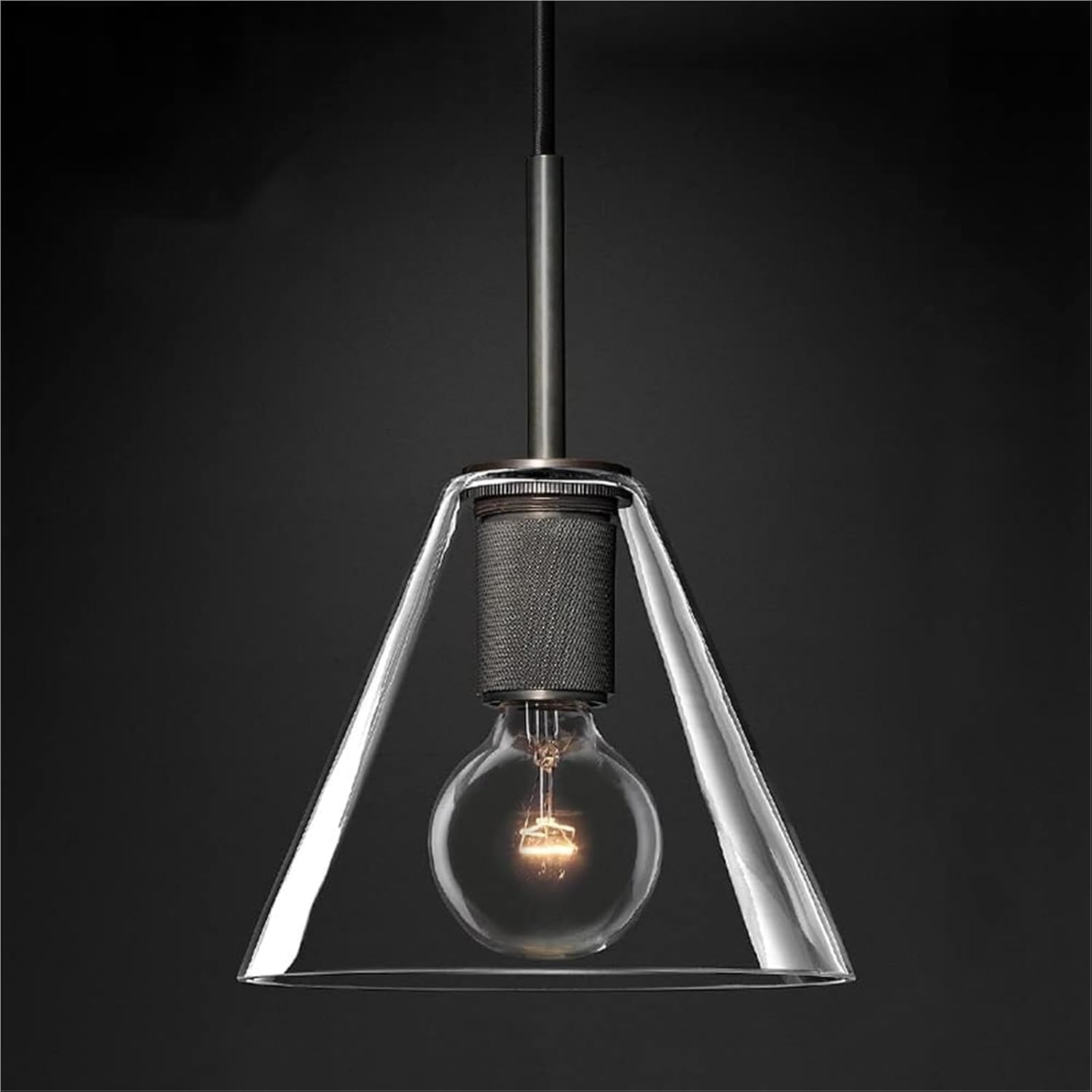 Granestner Industrial Glass Pendant Lamp Vintage Drop Ceiling Light Suspension Lighting Fixture for Kitchen Island Dining Room(Black,Funnel)