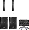 Vonyx VX1200 Column Array PA Speaker System with Active 12-Inch Subwoofers, Pole-Mounted Satellites and 8-Channel Bluetooth DJ Mixer, Complete DJ Speaker Kit for Events and Live Performance