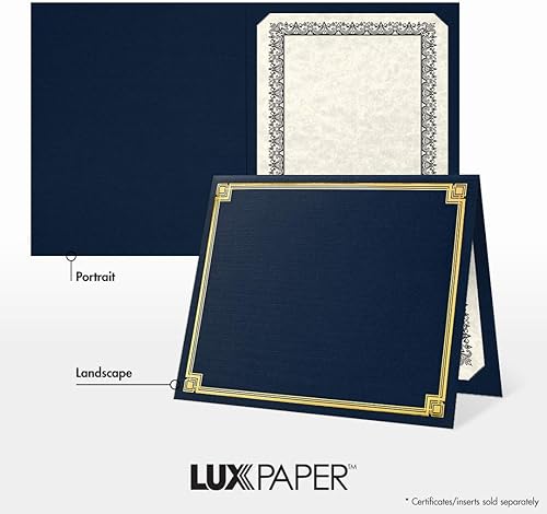 Miniatura 4 de LUXPaper Porta certificados de 9.5 x 12 pulgadas, lino azul náutico, borde de lámina dorada en relieve, cubierta de 100 libras, 25 unidades