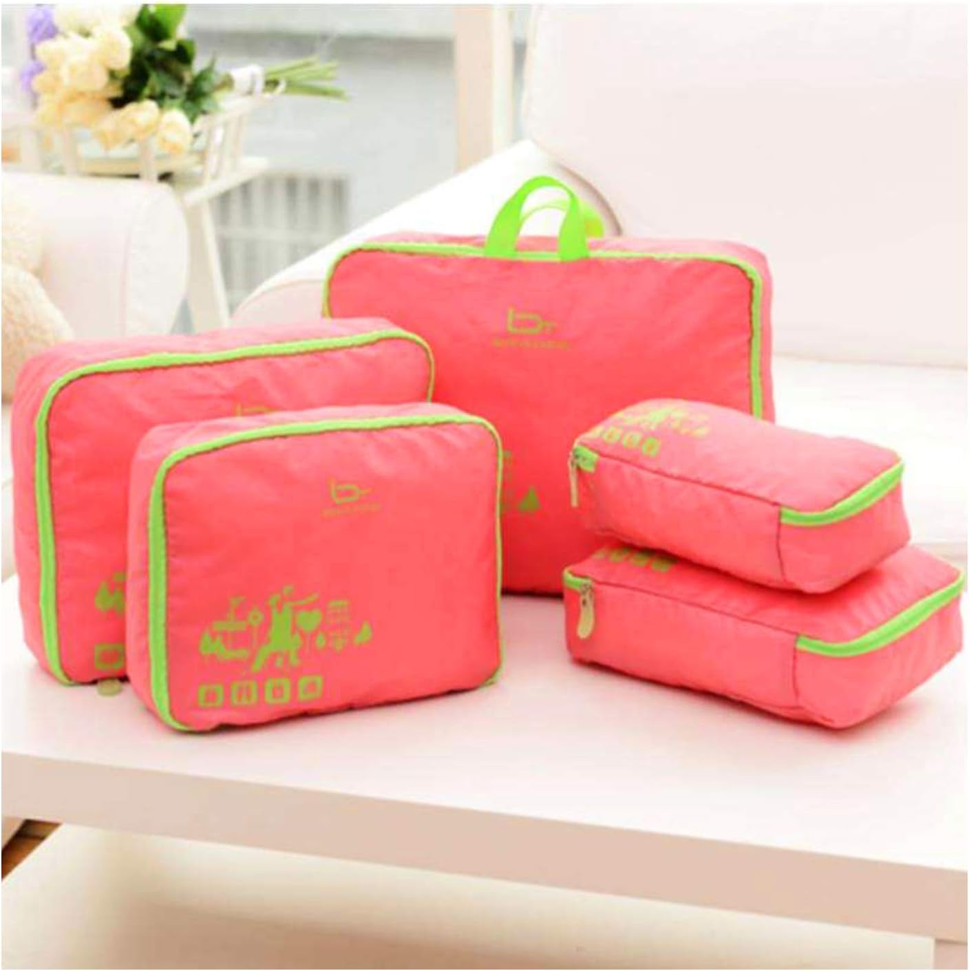 Kids Mandi Travel Pouch Set of 5 | Laundry Packing Cubes | Luggage Organizer (Pink)