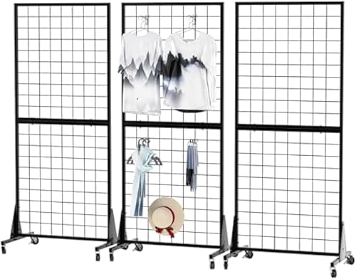 Paquete de 3 paneles de pared de rejilla de 2 x 5.5 pies, paneles de pared de rejilla movibles pesados, estantes de exhibición al por menor,