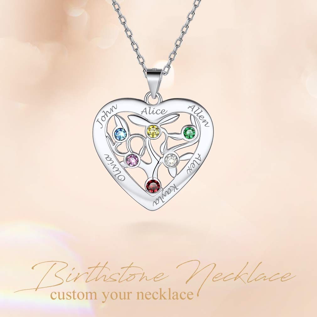 Custom4U Collar Personalizado Mujer Arbol de Vida Colgante con Nombres y Circonitas Personalizados Regalo Familia