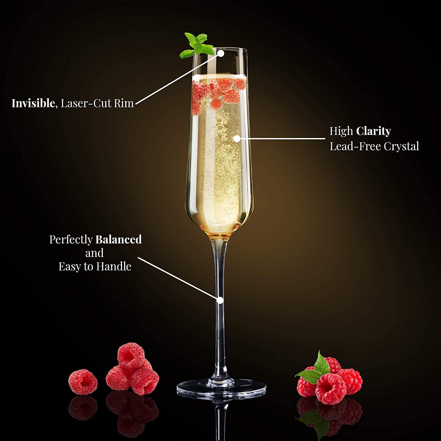 Red-Rubby Champagne Flutes, Edge Champagne Glass Set of 2 - Modern & Elegant Gift for Women, Men, Wedding, Anniversary, Christmas, Birthday 100% Lead Free Crystal