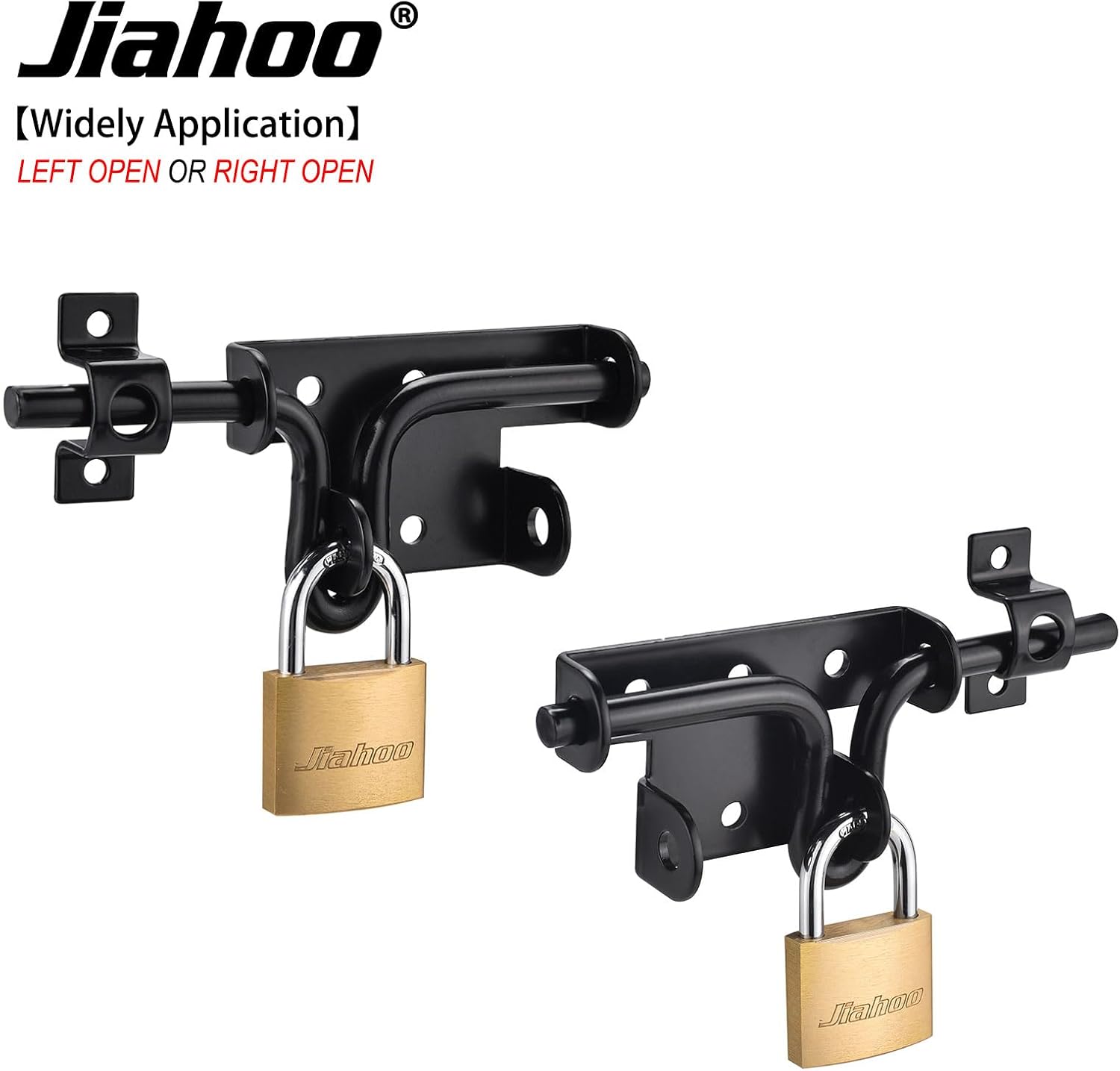 JIAHOO Door Lock Gate Latch, Heavy Duty Slide Bolt Door Lock with Brass Padlock & 3 Keys, Sliding Bolt Latch Hardware kit for Wooden Fence, Shed Door, PVC Fence, Barn Door