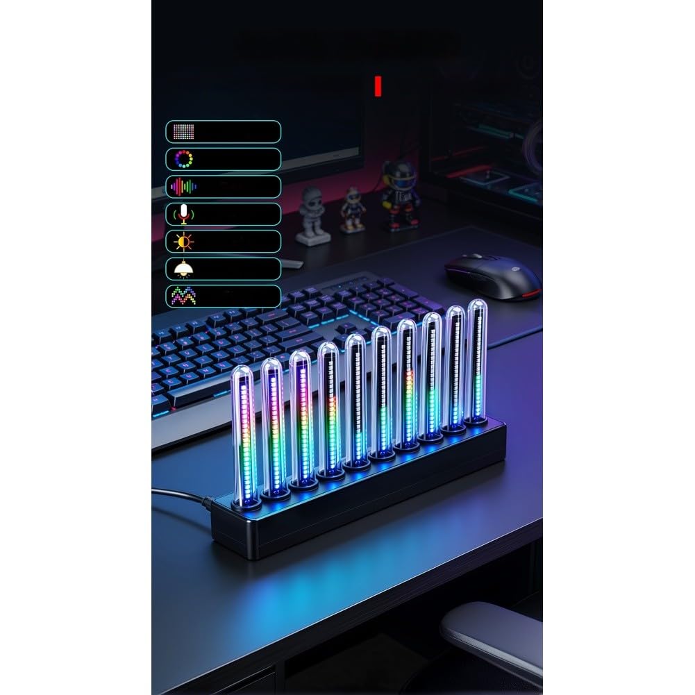RGB LED Audio Spektrum Licht, 240 LEDs Musik Visualisierer mit Sprachsteuerung, 14 Farbmodi & 8 Anzeigemodi, Helligkeit/Empfindlichkeit einstellbar, USB-C Nachtlicht für Gaming Zimmer