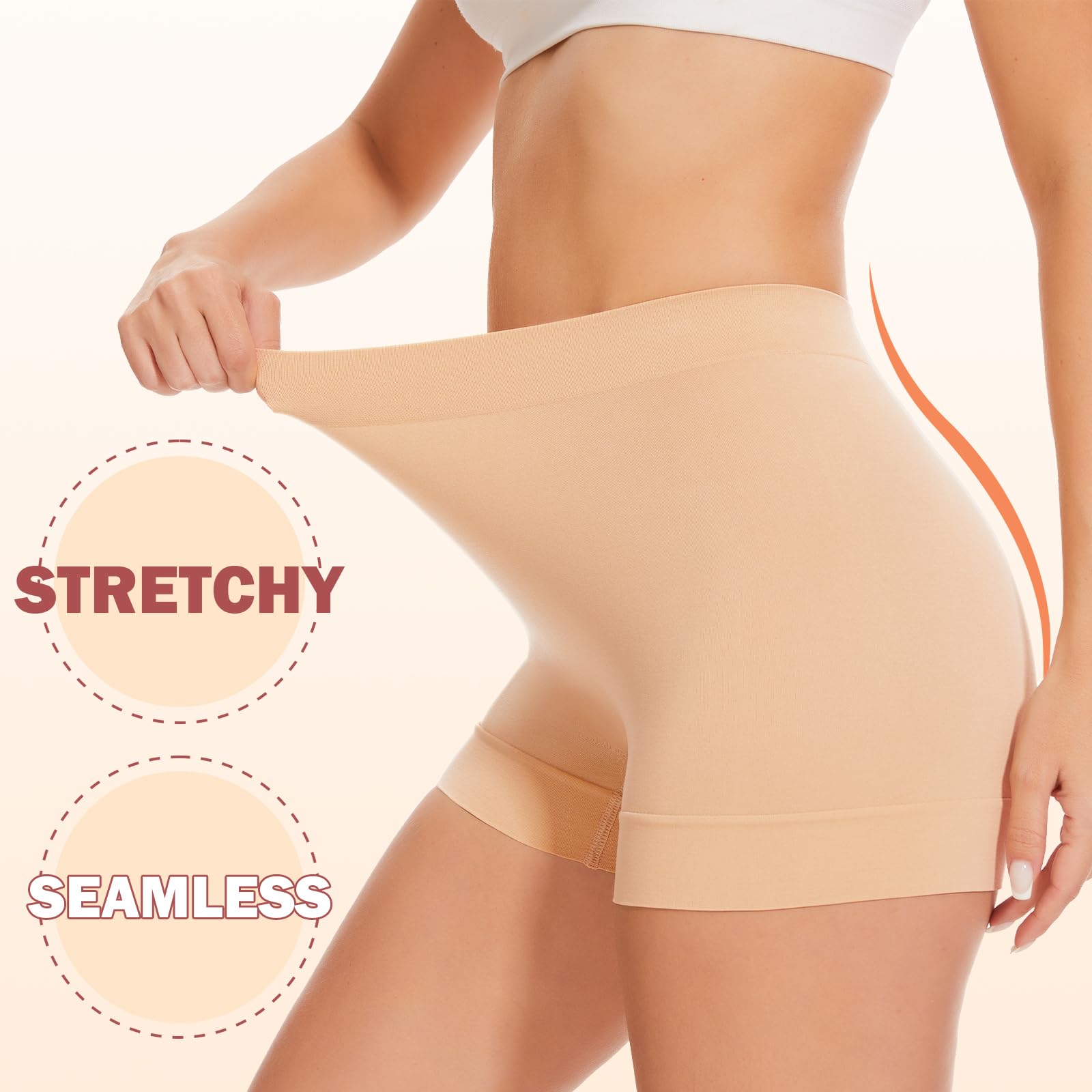 Pantalones cortos para mujer debajo de los vestidos, pantalones cortos antirozaduras, pantalones cortos de yoga, pantalones cortos de motociclista, negro, blanco (Black White Nude), Grande 2