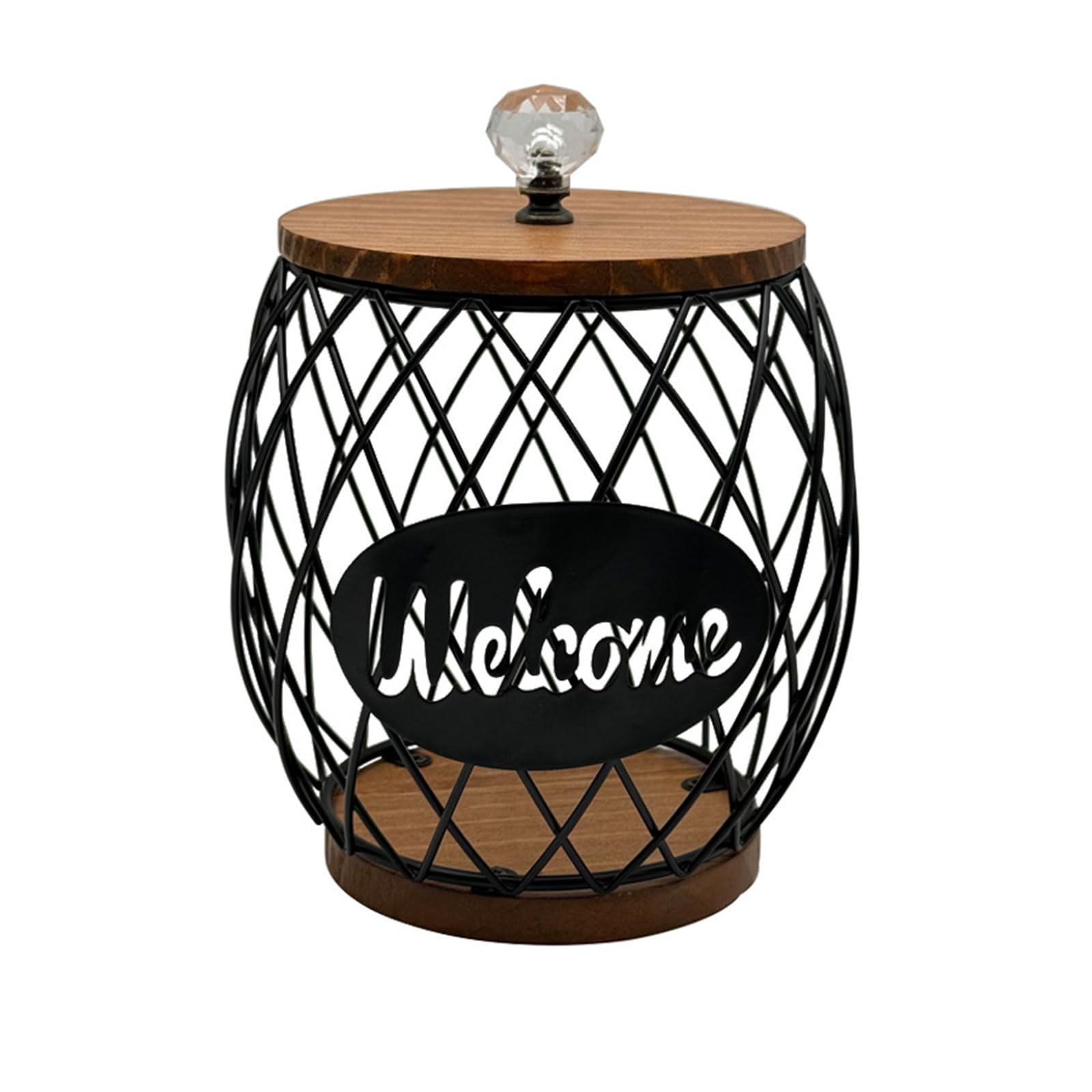 HENYGEN Contemporary Geometric Metal Fruit Basket with Wood Stand for Living Room or Cafe Display Kitchen Living Room Storage Basket
