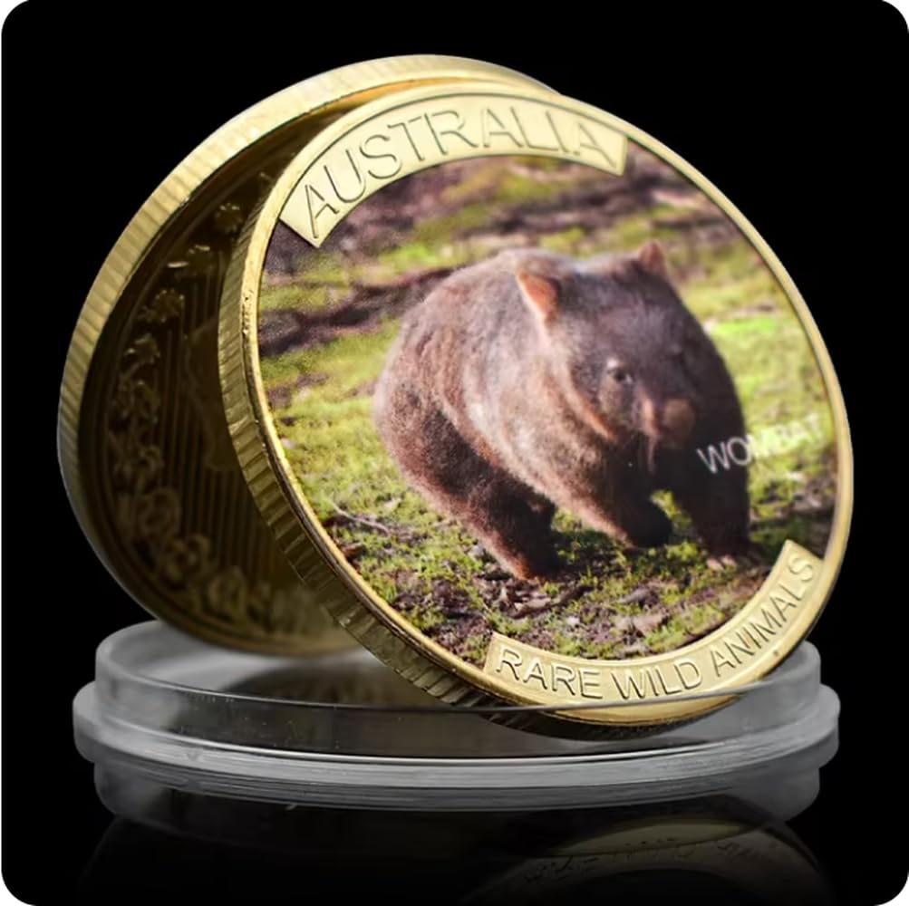 Rezajduie Golden Commemorative Coin Australian Rare Wild Animals Plated Coin Kangaroo/Cassowary/Koala/Wombat/Platypus Memorial Medal Crafts