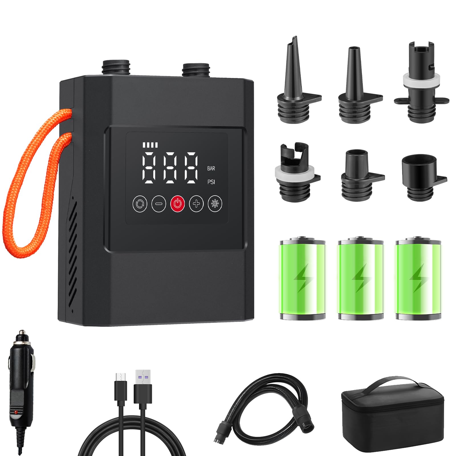 SUP Pompa Gonfiabile Elettrica, 12000 mAh, Ricaricabile, Gonfiabile/Sgonfiaggio con 6 Ugelli e Cavo di Ricarica Accendisigari per Lavagne, Kayak, Materassi