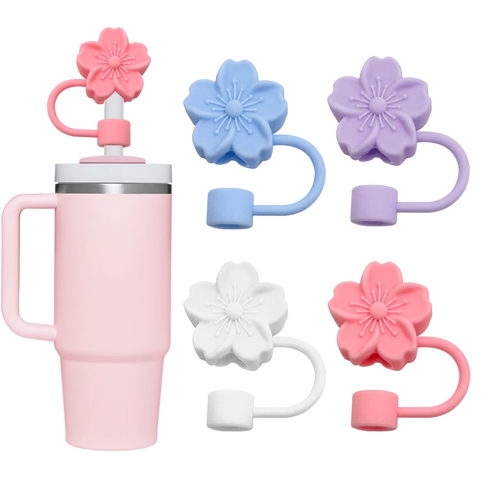 Tapones de silicona Stanley para popote, 4 unidades, fundas para pajitas de flores, compatibles con pajitas de 10 mm, cuatro colores