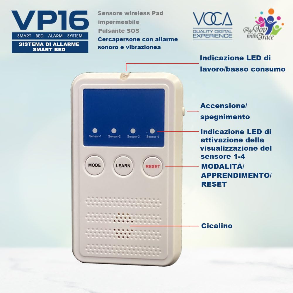 Sistema di allarme precoce intelligente VOCA per anziani - Sensore wireless e cercapersone, allarmi pre-allarme per il letto, prevenzione delle cadute, pazienti affetti da demenza