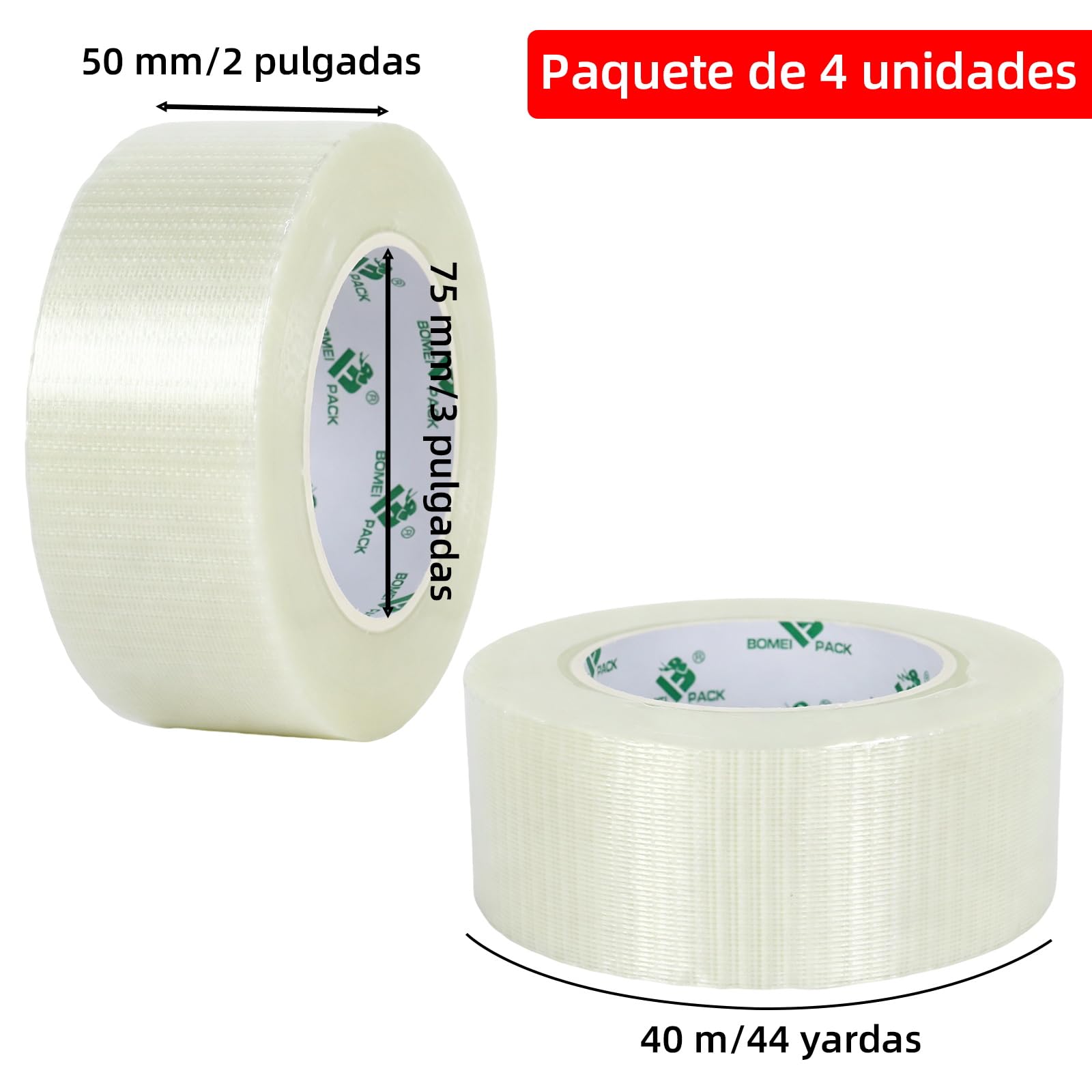 BOMEI PACK Cinta de fibra de vidrio de rejilla 50mm40m (4 Rolls)