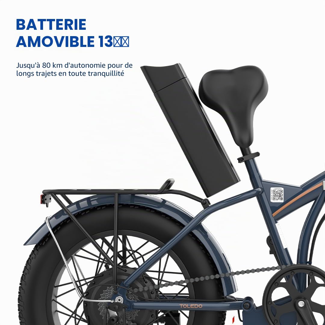 EMotorad Toledo | Vélo Électrique Pliable pour Adultes | Pneus Kenda Fat Tire 20x4" | Moteur 36V 250W | Batterie Amovible 13Ah | 5 Niveaux d’Assistance | Écran LCD