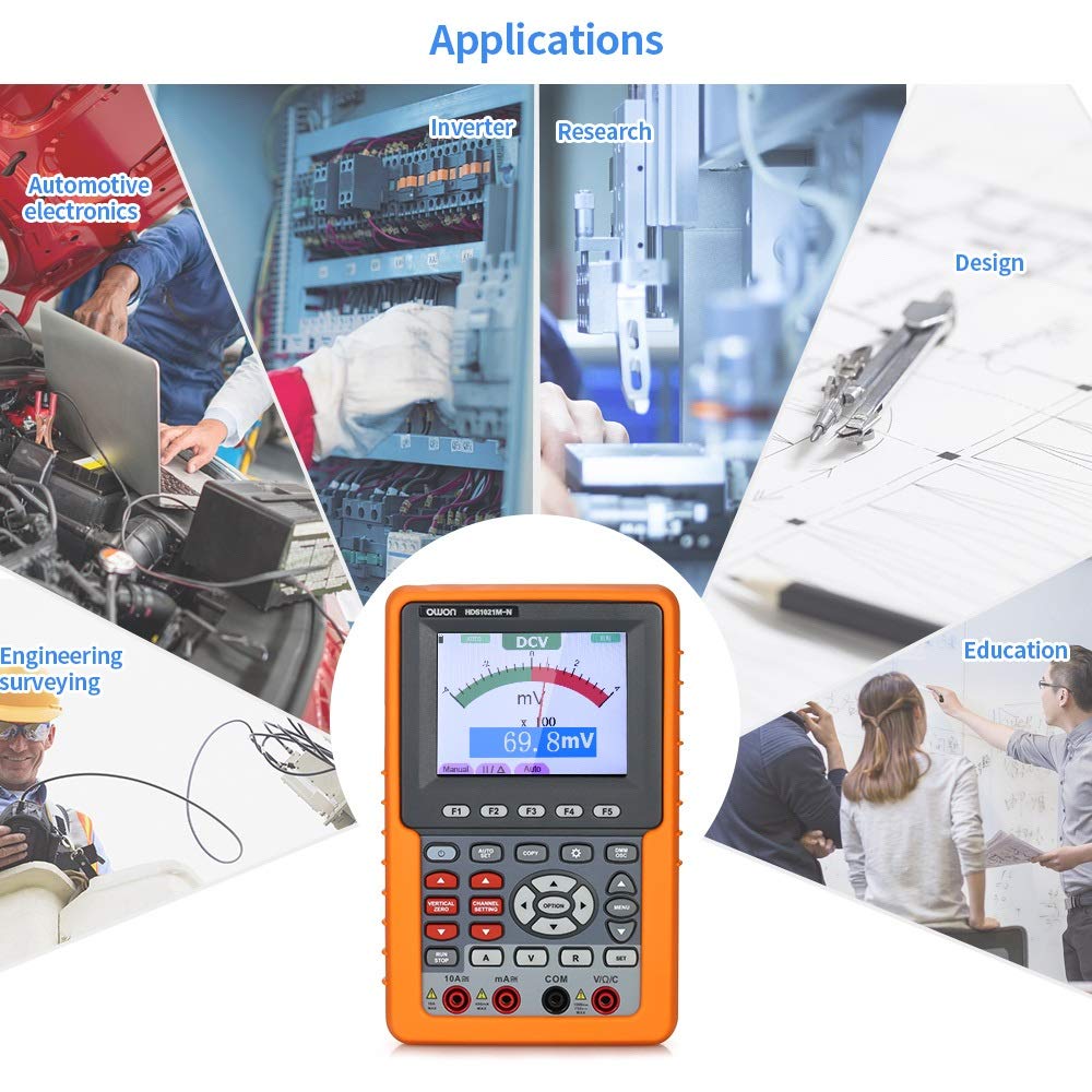 Oscilloscopio digitale, HDS1021M-N Digital Storage Single Channel oscilloscopio portatile e Multimeter 20MHz di banda 500M / s Frequenza di campionamento