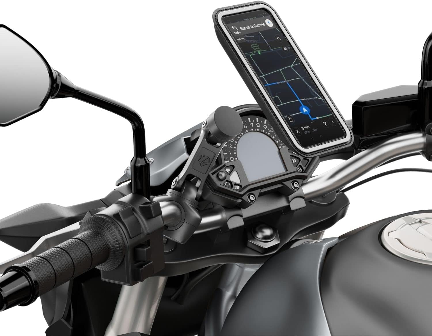 Shapeheart Support téléphone Moto magnétique Pro avec Bras articulé et Pochette étanche détachable, absorbe Les Vibrations. & Plaque métallique, Anti-reflet, Adaptateur Universel Extra-Fin