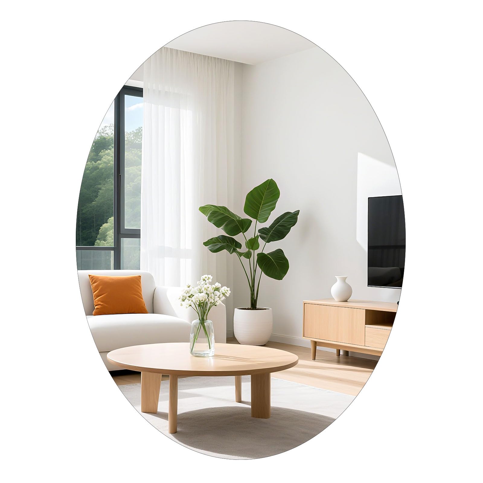 TSKDKIT Specchio da Parete Ovale 50x40cm, Specchio Adesivo Senza Bordo Specchio Ovale Autoadesivo in Vetro Grande senza Distorsione Specchio HD Decorativo per Bagno, Ingresso, Camera da Letto