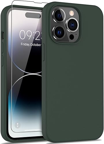DEENAKIN Funda para iPhone 14 Pro con protector de pantalla, suave y sedosa funda de goma de gel de silicona flexible, ajuste delgado, a prueba de