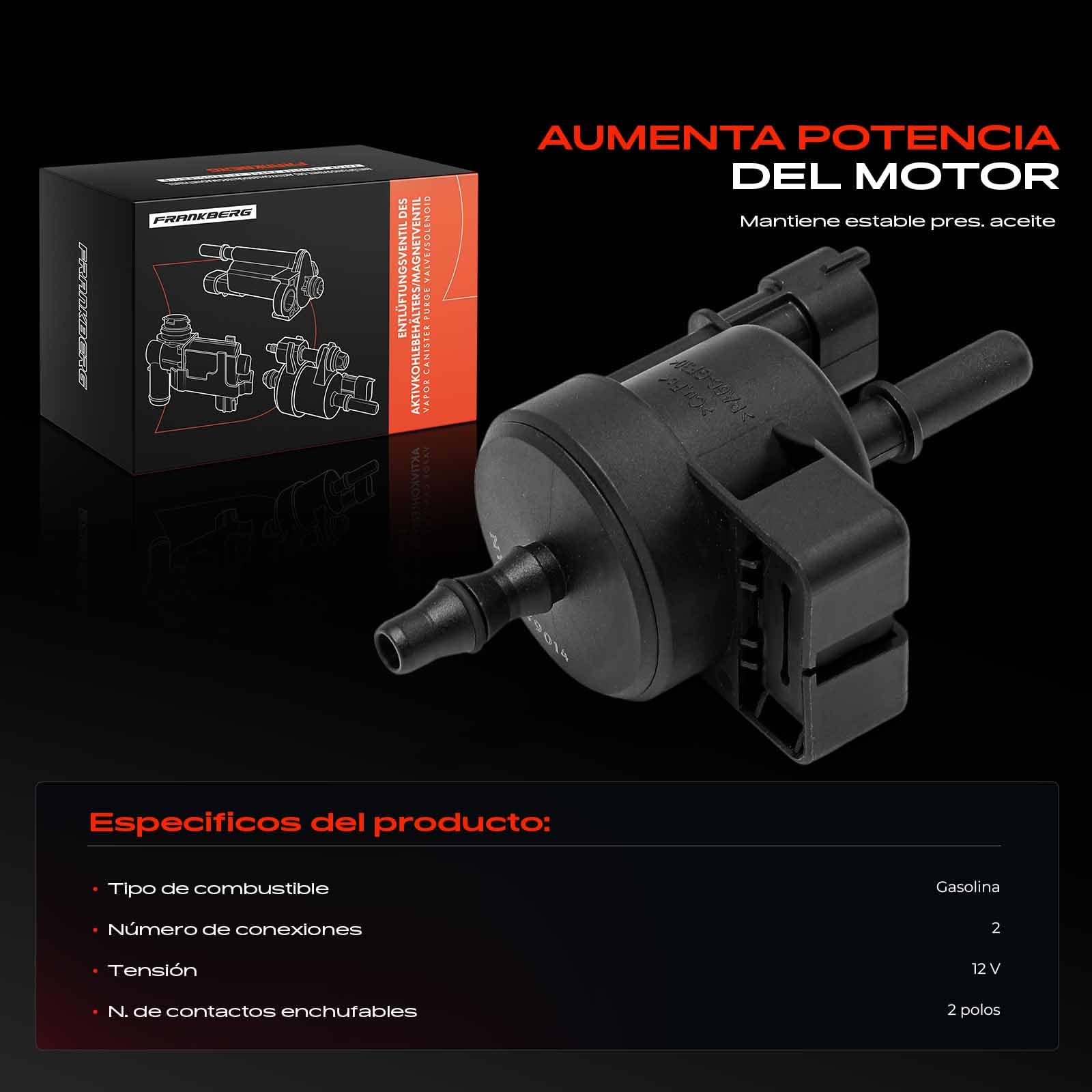 Frankberg Válvula de Ventilación Válvula de Ventilación del depósito 2 Polos Gasolina Compatible con Mokka/Mokka X J13 1.4L Adam M13 Cascada W13 Corsa E Astra J Berlina Insignia A Replace# 55576071