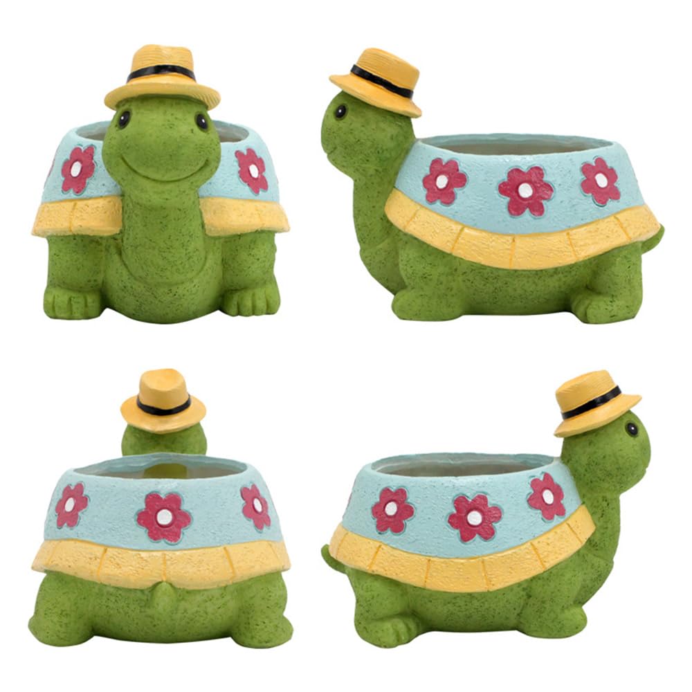 Resin Turtle Succulent Planter, Cute Animal Flower Pot with Drainage Hole for Indoor Plants, Handmade Small Turtle Pot for Cactus Succulents Home Office Desk Decor