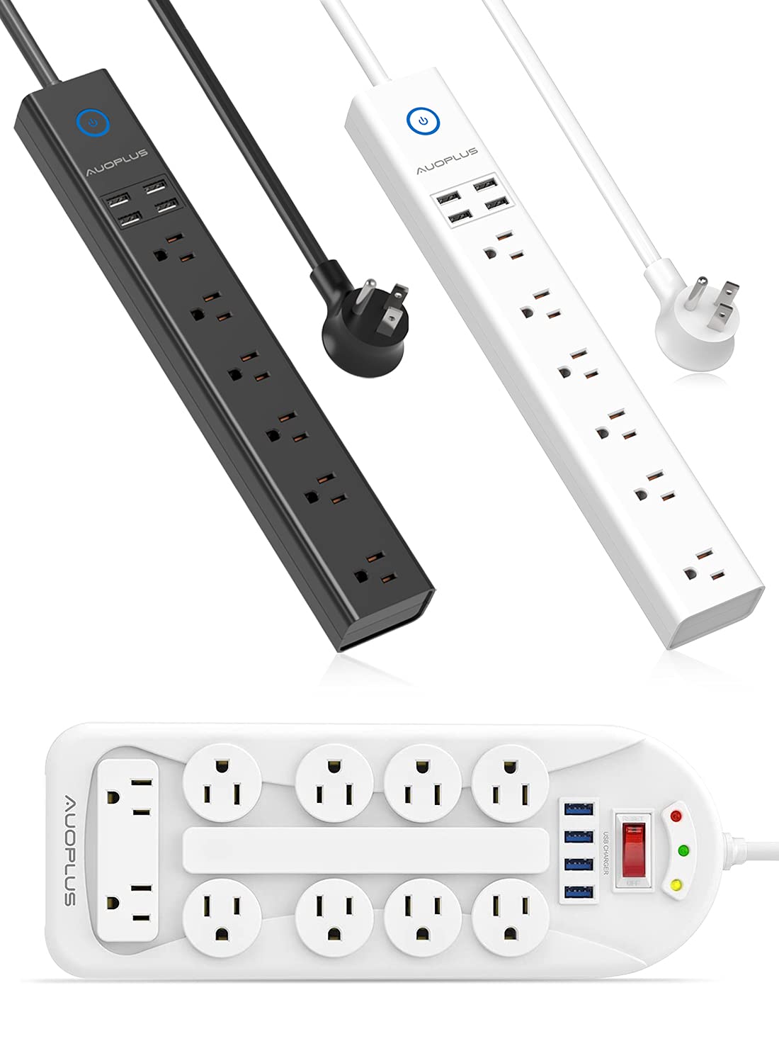 Buy Power Strip Surge Protector 10 ft 6 Outlets with 4 USB Ports White