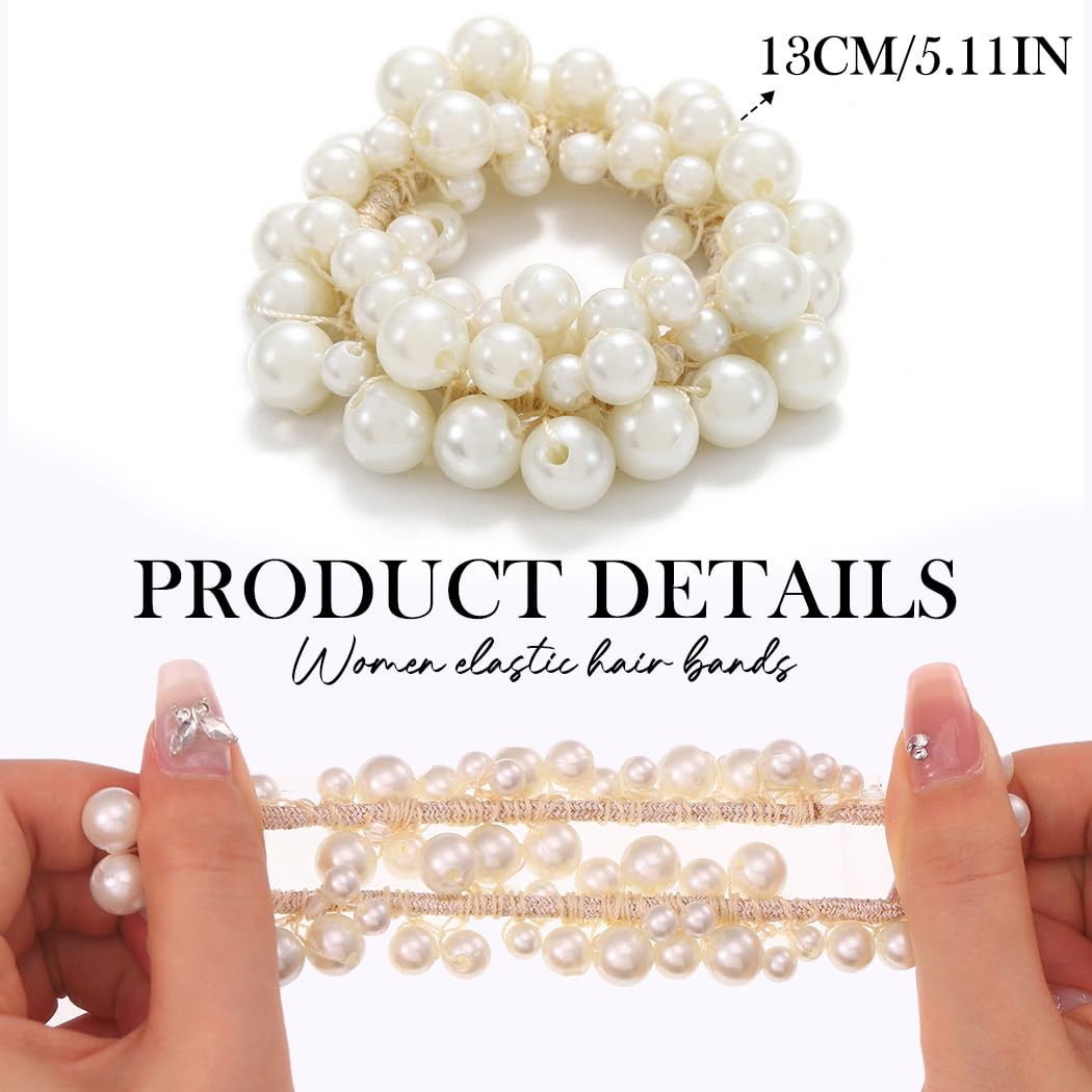 Amazon.com : Fashey Pearl Hair Scrunchies for Women Elastic  display picture 2