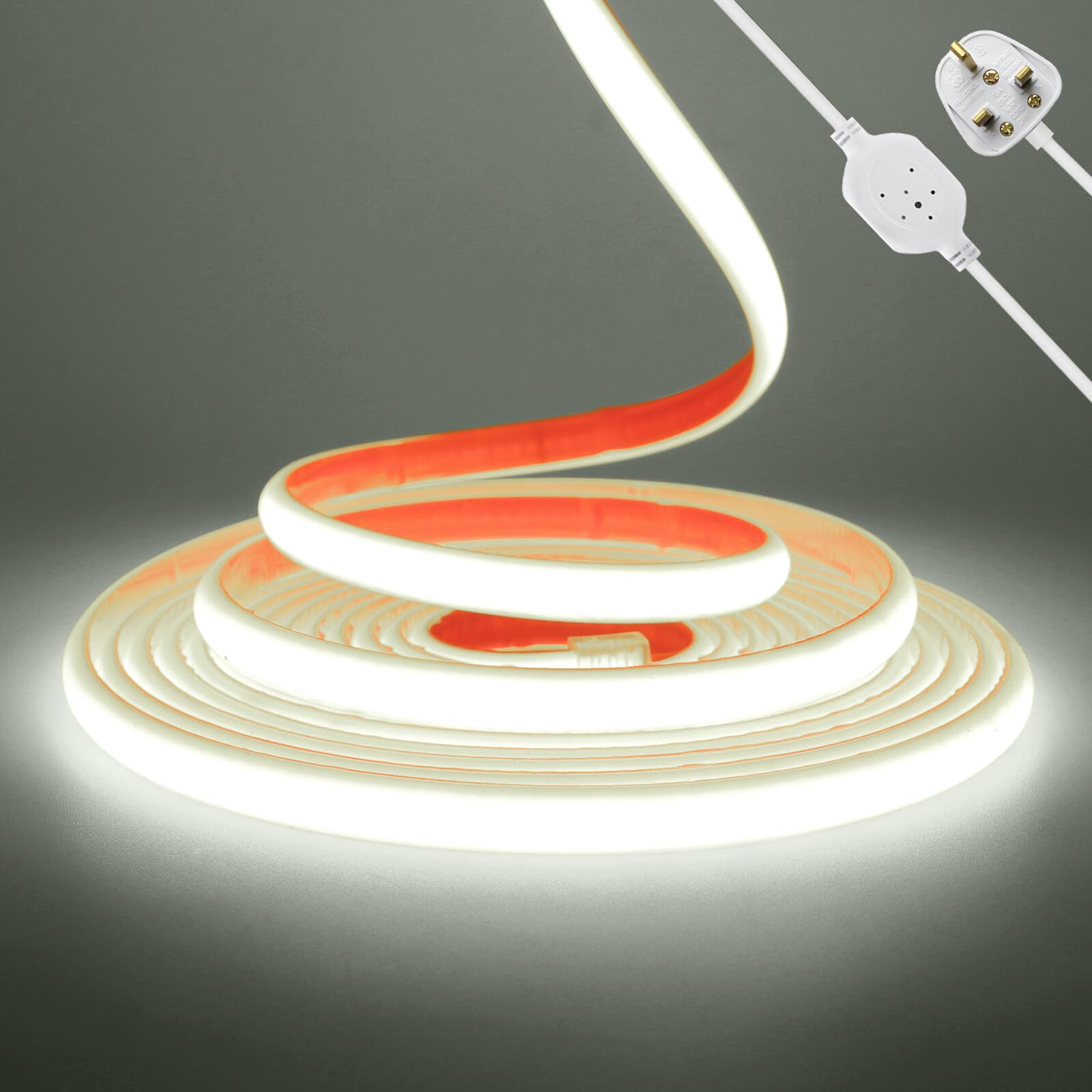 KAFULA 220V COB LED neon Light self-Adhesive [50M, White Light 6000K], IP67 Waterproof Flexible, 288 LEDs/m Silicone FCOB LED Strip CRI90+, can be Cut Every 50cm, Home Decoration