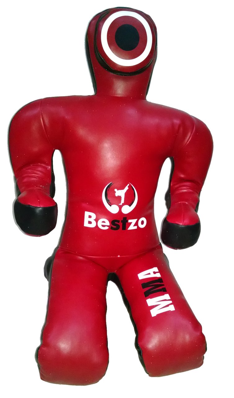 Bestzo MMA Jiu Jitsu Judo Punching Bag Dummy Sitting Position Synthetic Leather- Red & Black 59 inches