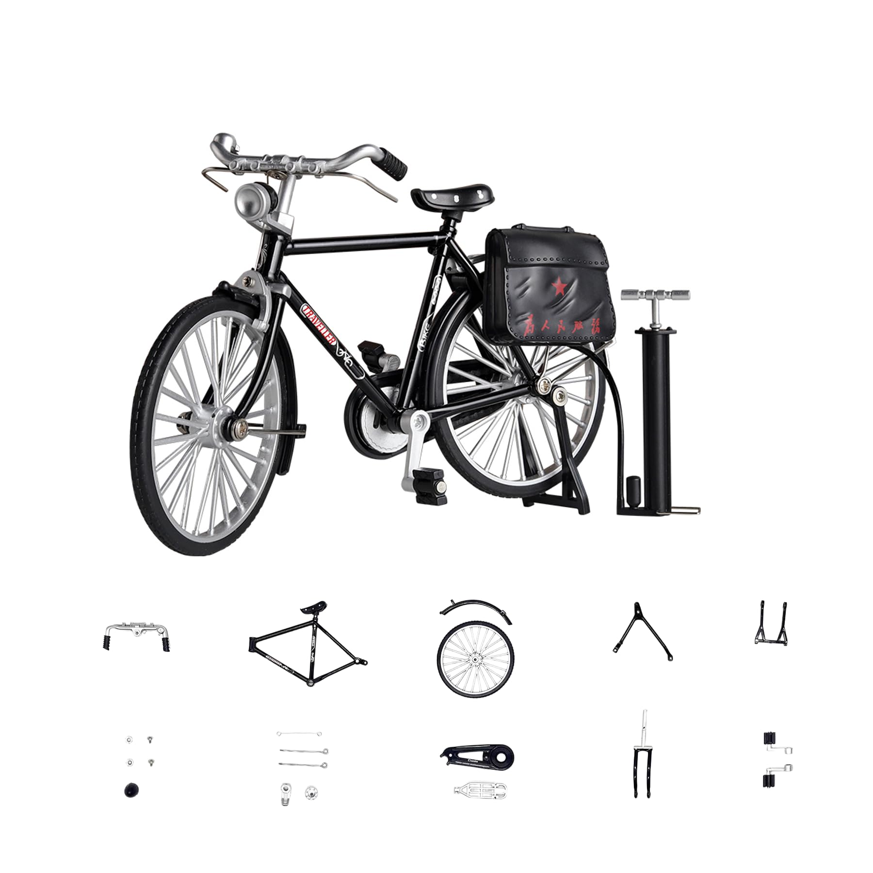 Jixin Xyzhi Bicycle Model Kit Scale, DIY Retro Model Ornament, Finger Toy, Ornament, 1:10 Mini Building Set Toy Bedroom Office Decor Gift (Black)