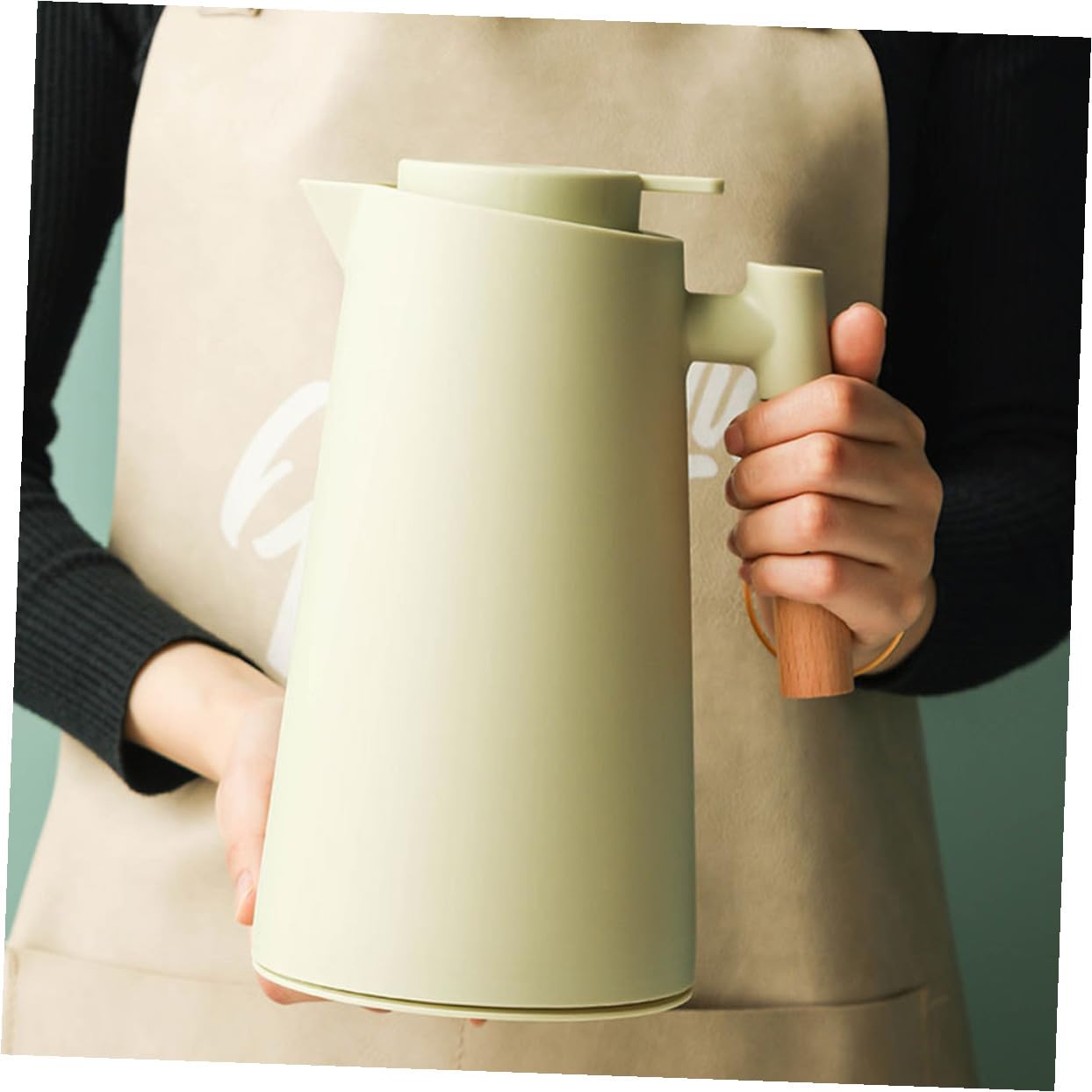 Grosse Bouteille Isotherme en Verre Poignée en Bois Style Nordique 1000 Ml Couvercle Étanche pour Usage Quotidien la Maison