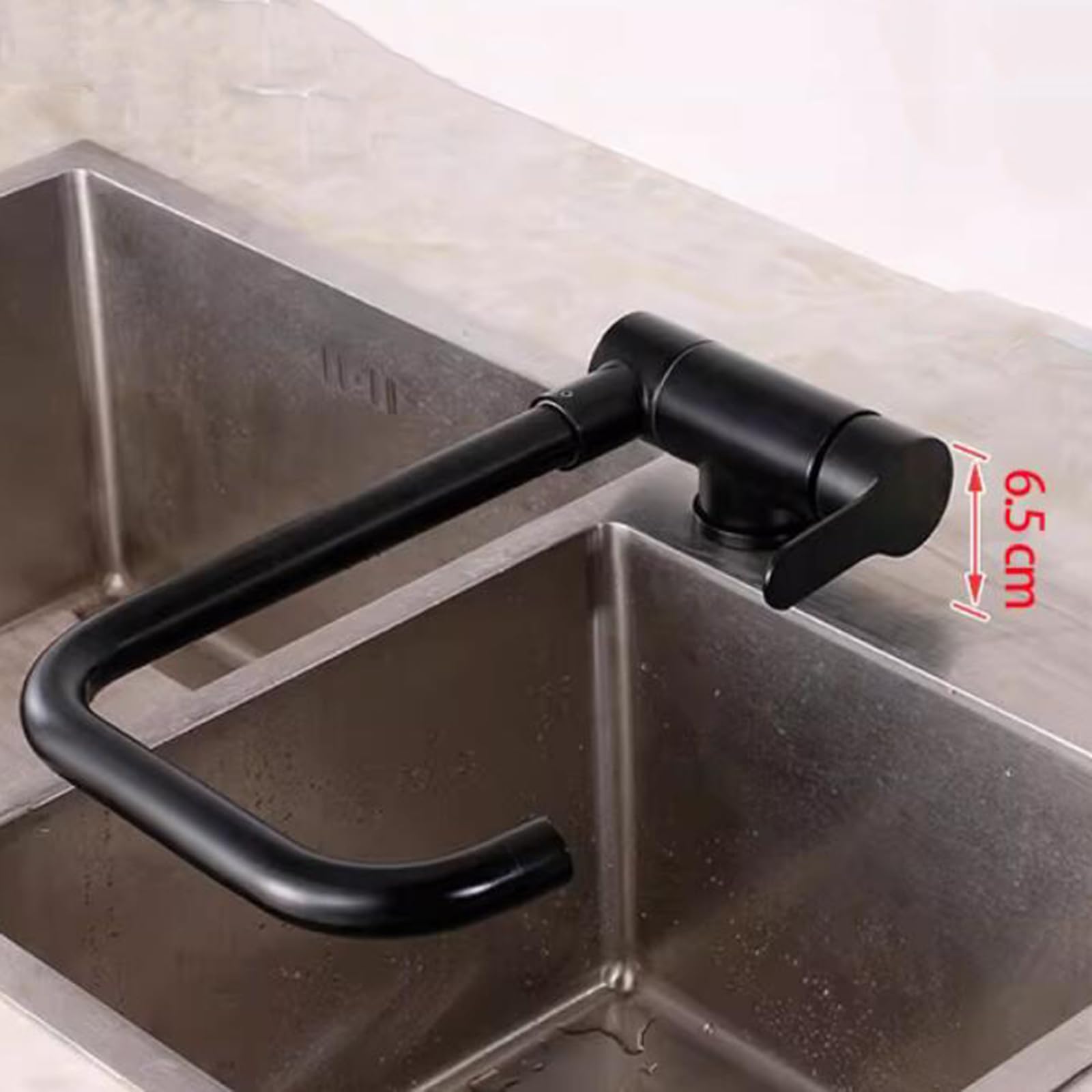 Grifo Cocina Abatible bajo Ventana Negro Giratorio Acero Inoxidable Grifo Fregadero Cocina Abatible-Negro