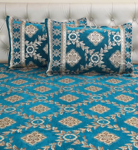 Image of Luxury Velvet Diwan Bedsheet with 5 Cushion Covers and 2 Bolster Covers - Designer Sofa DiwanCover Set for Living Room (Sky Blue)