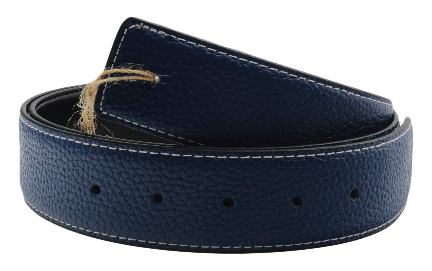 Qha Men's Blue Leather Belts Genuine Replacet Belt Strap Without Buckle For Jeans 38Mm Wide Q06 40"-44"