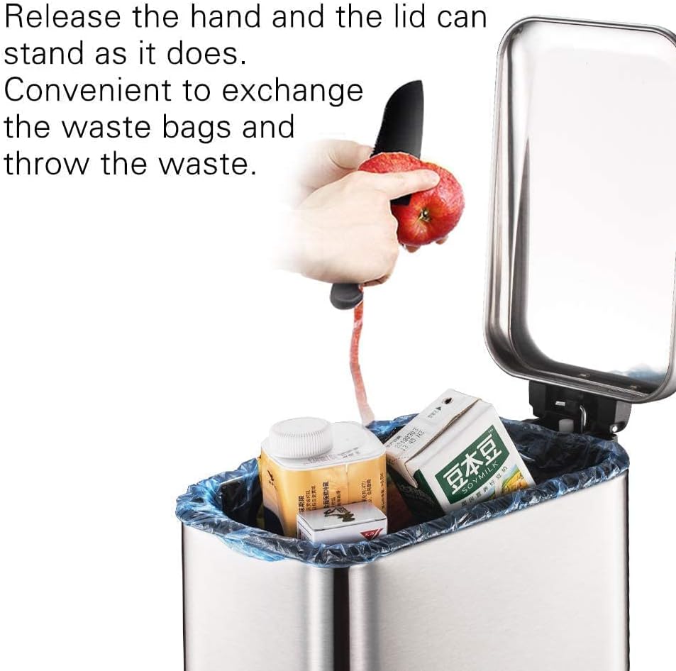 Trash Can for Bathroom,Office,Bedroom, Rectangular Garbage Can with Soft Close Lid,Step on Brushed Stainless Steel Trash Can, 5 Liter/1.3 Gallon